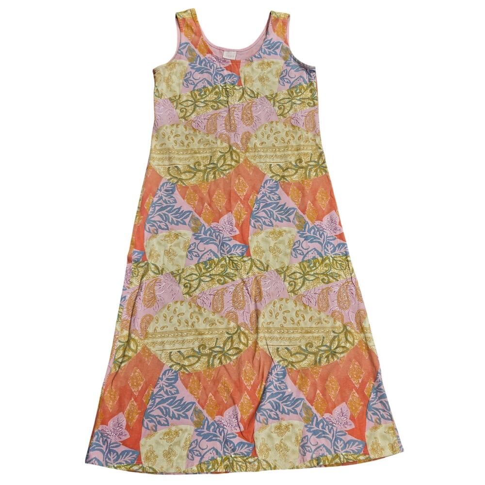 Stamp maxi jumper dress vintage Cottagecore farm womens large cotton Patchwork